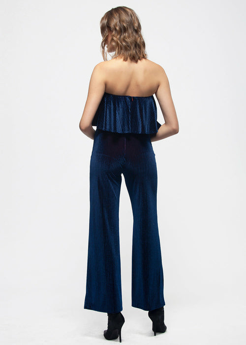 Women's Ribbed Velvet Tube Top Jumpsuit In Ultra Marine