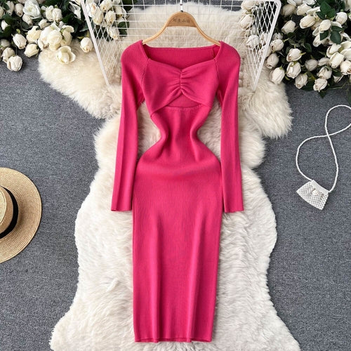 Sexy Cut Out Front Knitted Bodycon Dress