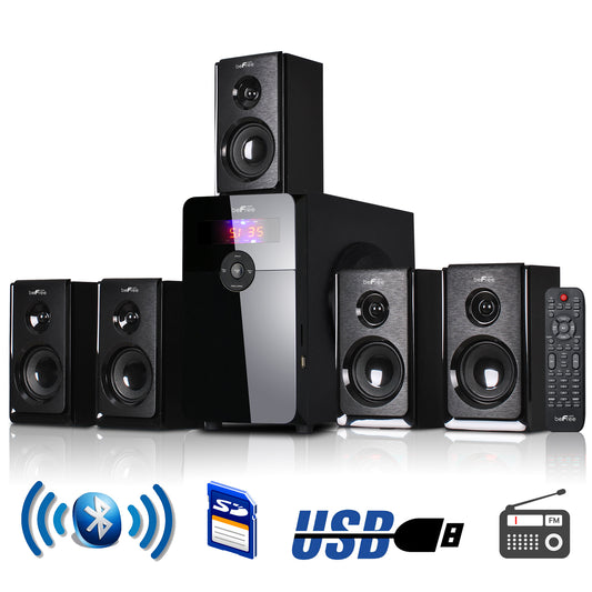 beFree Sound 5.1 Channel Surround Sound Bluetooth Speaker System in Black