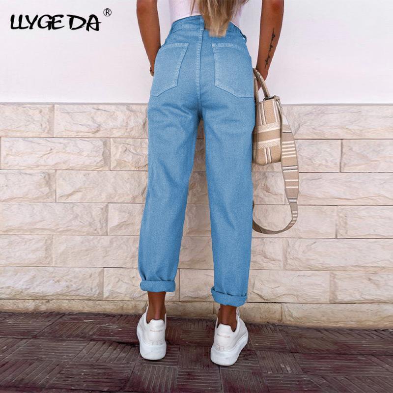 Straight Hole Jeans Women Pants Elasticity Waist Solid Skinny Casual Pant For Women 2021 Summer Autumn Fashion Trousers Female