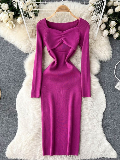 Sexy Cut Out Front Knitted Bodycon Dress