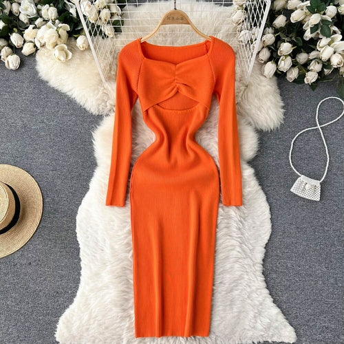 Sexy Cut Out Front Knitted Bodycon Dress