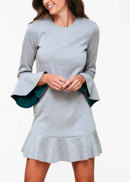 Bell Sleeve Shift Dress In Heather Grey