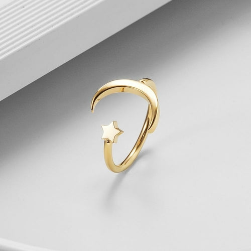 Crescent Moon and Star Ring