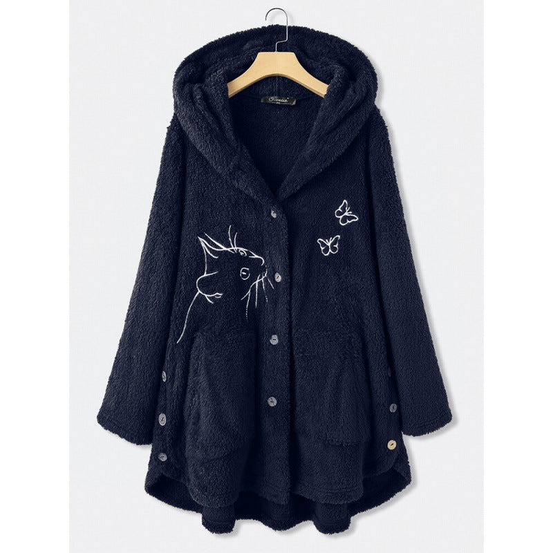 button plush top irregular embroidery trendy brand solid color jacket