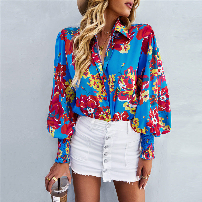 long-sleeve loose fit multi-colored blouse