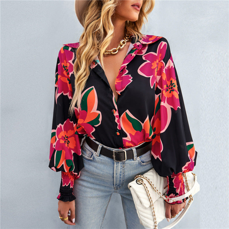 long-sleeve loose fit multi-colored blouse