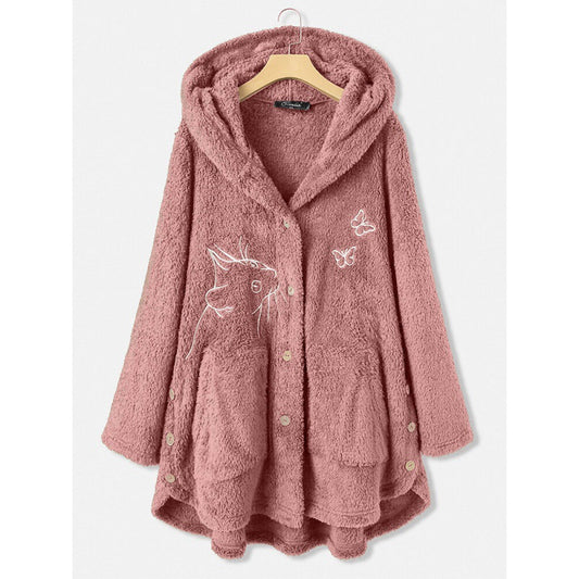 button plush top irregular embroidery trendy brand solid color jacket