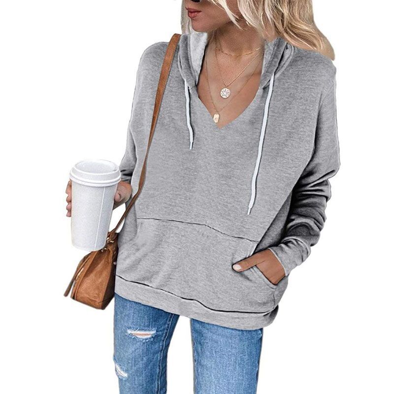 ladies solid color long-sleeved hooded sweater