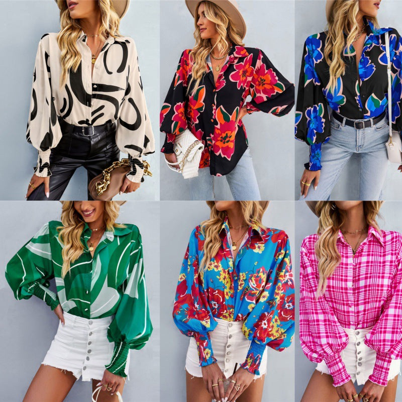 long-sleeve loose fit multi-colored blouse