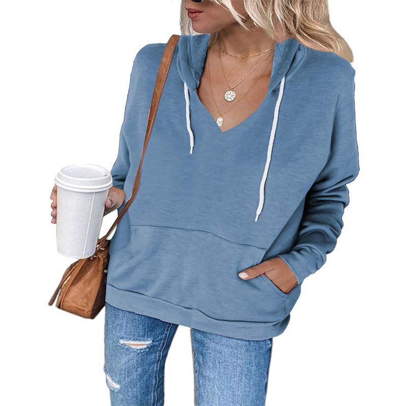 ladies solid color long-sleeved hooded sweater