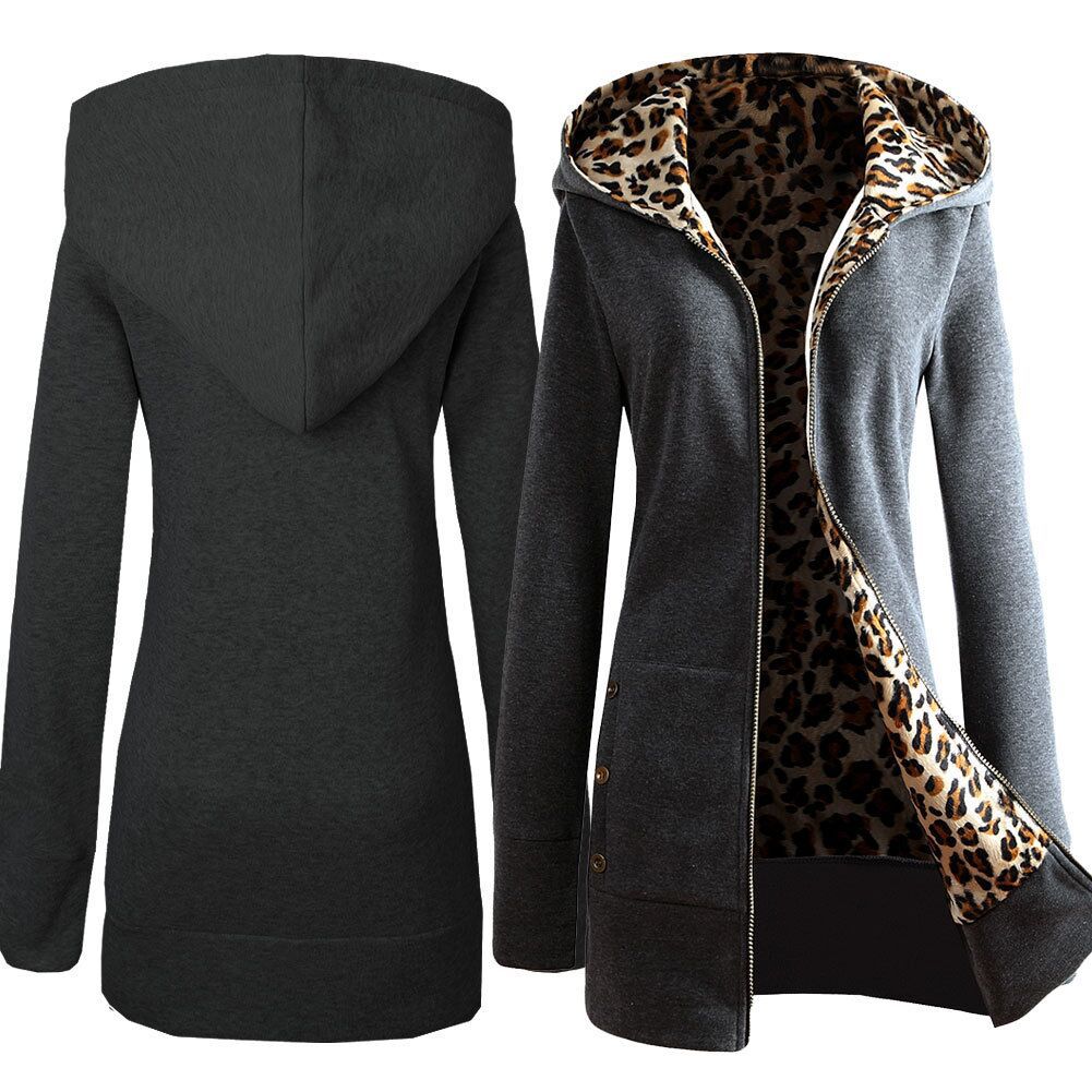 women's hooded thickened leopard sweater