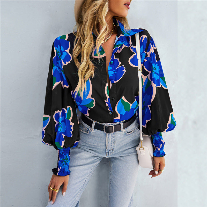 long-sleeve loose fit multi-colored blouse