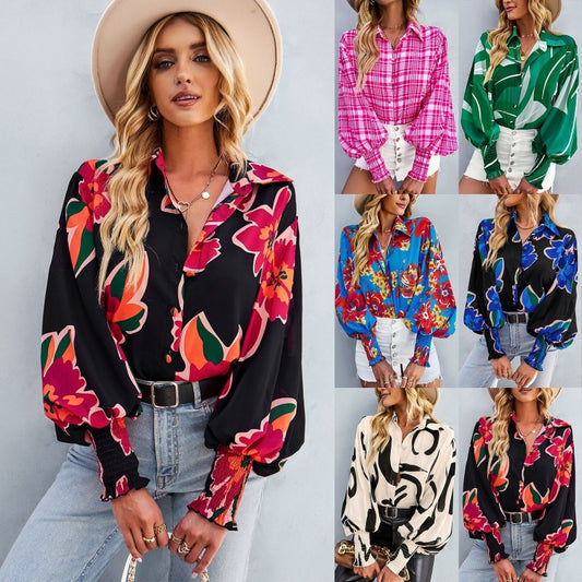 long-sleeve loose fit multi-colored blouse