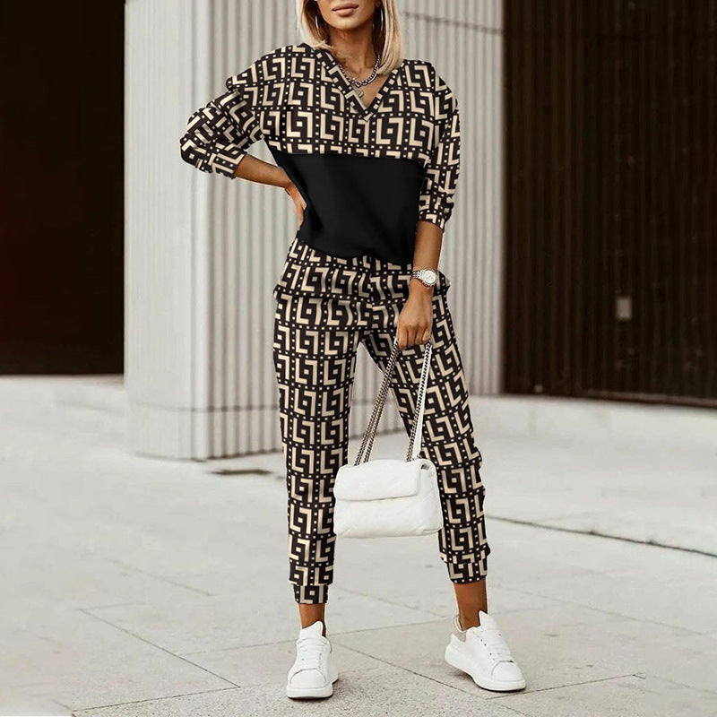 women's V-neck sweater harem pants two-piece set