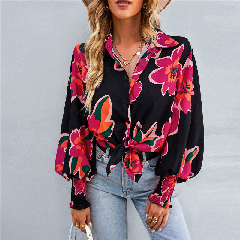 long-sleeve loose fit multi-colored blouse