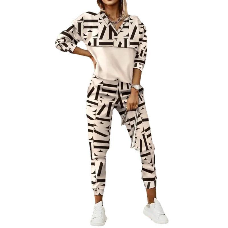 women's V-neck sweater harem pants two-piece set