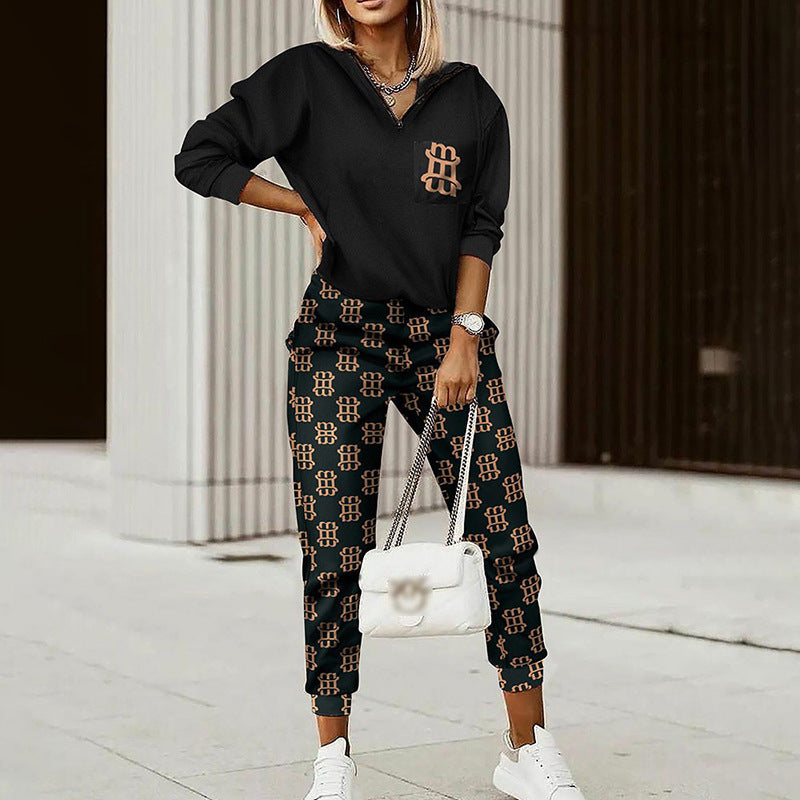 women's V-neck sweater harem pants two-piece set