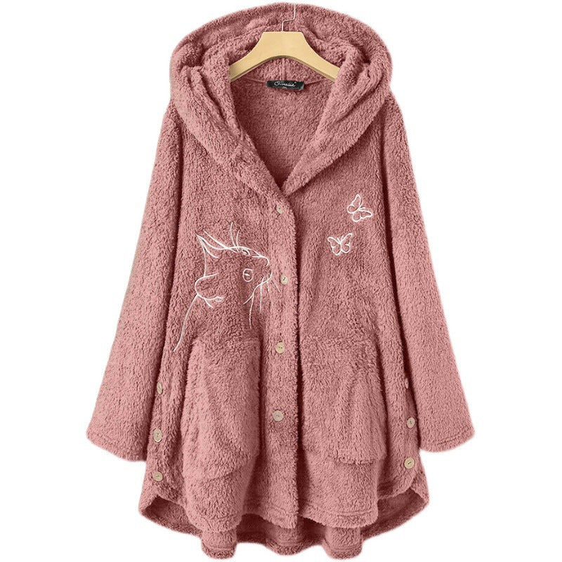 button plush top irregular embroidery trendy brand solid color jacket