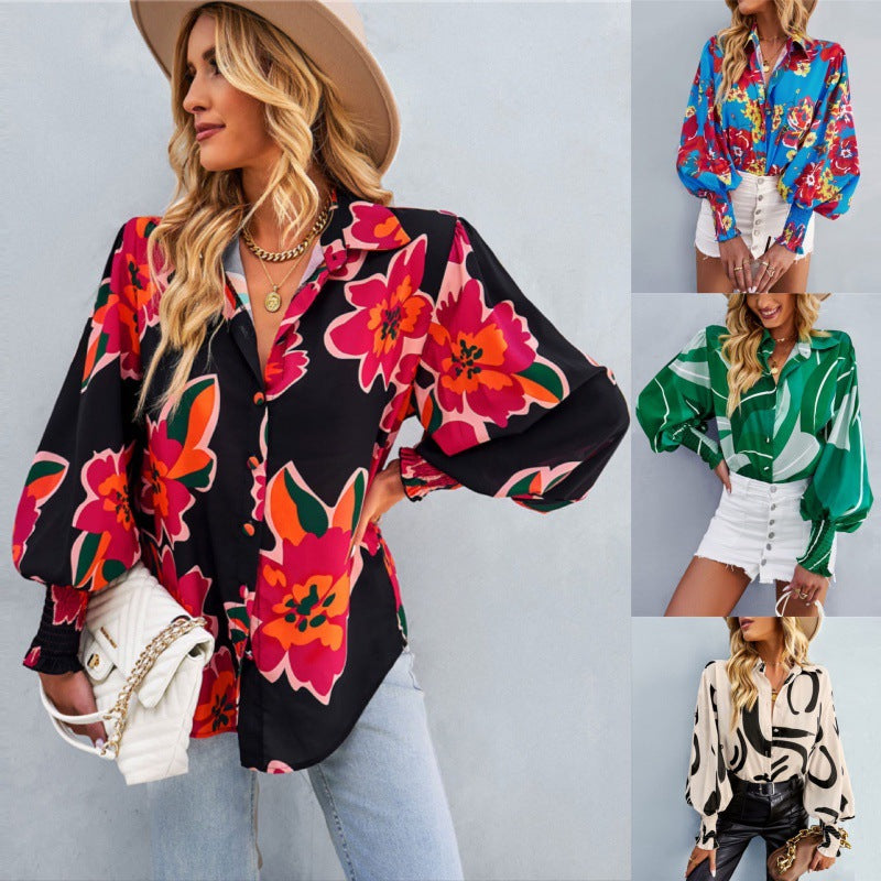 long-sleeve loose fit multi-colored blouse