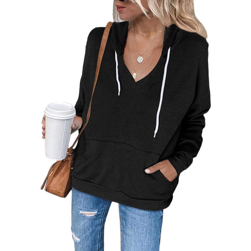 ladies solid color long-sleeved hooded sweater