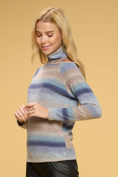 Ombre Cold Shoulder Turtleneck Top