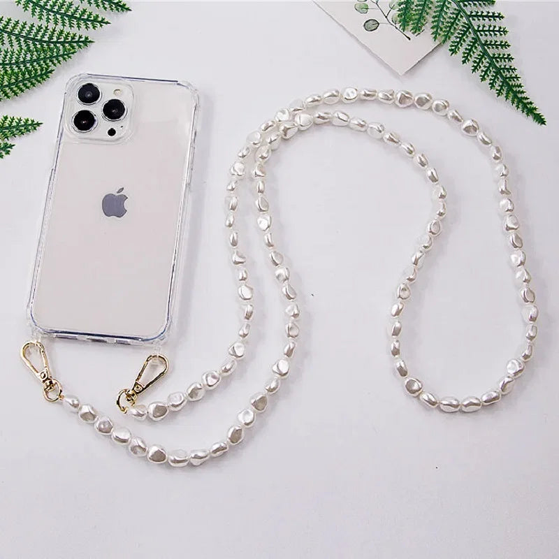 Crossbody Lanyard Necklace Pearl Bracelet Phone Case with Chain for Iphone 13 12 14 Pro Max 15 X XS 6S 7 8 Plus Cover with Strap