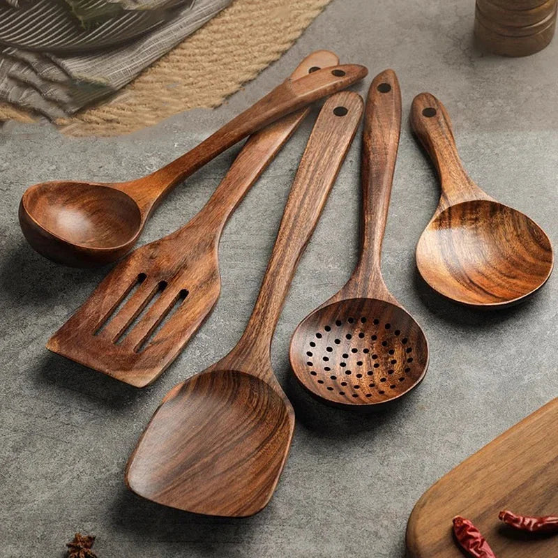 - Teak Wooden Spatulas Kitchen Utensils Cooking Utensil