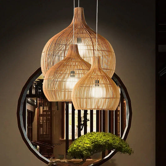 Vintage Rattan Pendant Lights Hand-woven Rattan Hanging Lamp