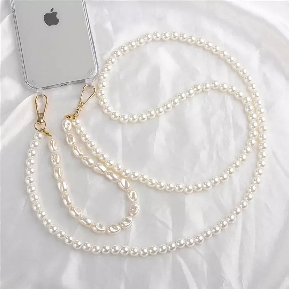 Crossbody Lanyard Necklace Pearl Bracelet Phone Case with Chain for Iphone 13 12 14 Pro Max 15 X XS 6S 7 8 Plus Cover with Strap