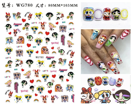 Miniso Cartoon Girl 3D Adhesive Nail Art Pikachu Barbie Princess