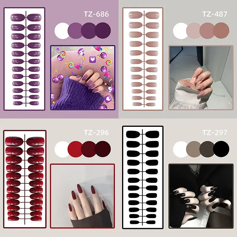 - 24Pcs/Solid Color Press On Acrylic Nail