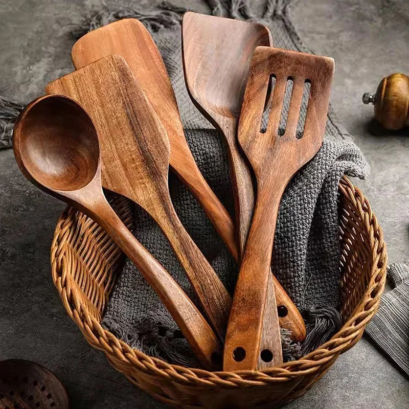 - Teak Wooden Spatulas Kitchen Utensils Cooking Utensil