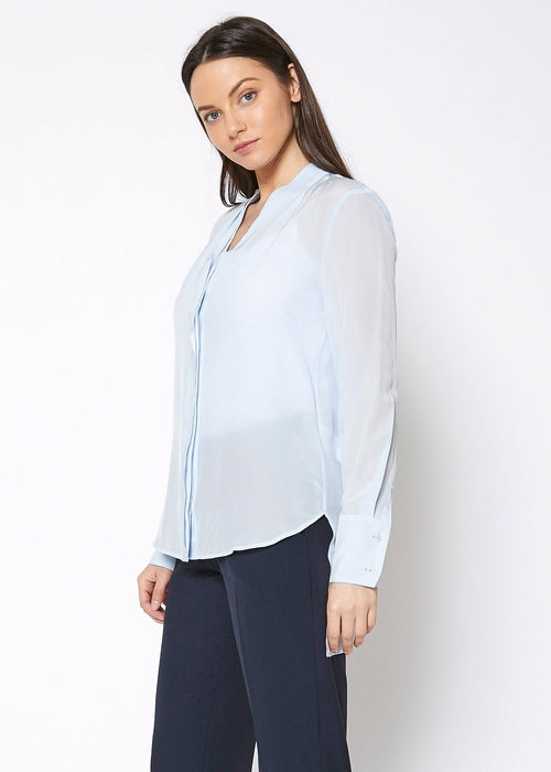 Women's Sheer Placket Hi Lo Blouse