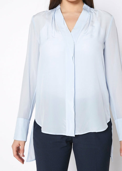 Women's Sheer Placket Hi Lo Blouse