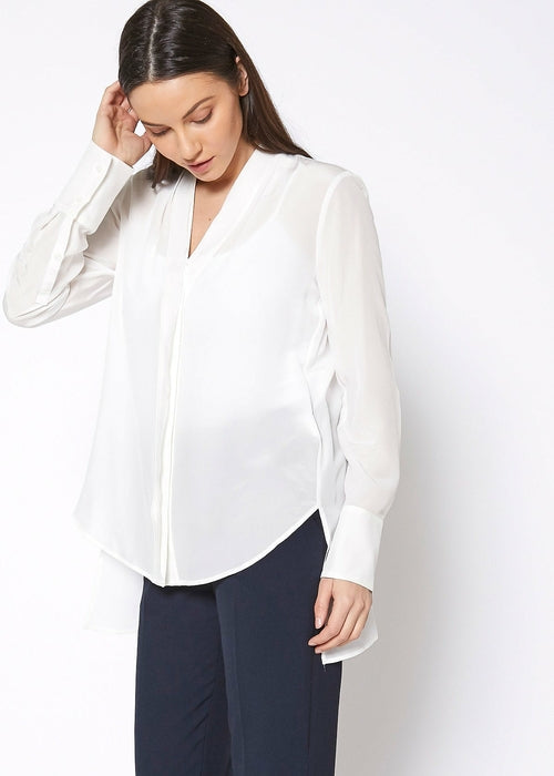 Women's Sheer Placket Hi Lo Blouse