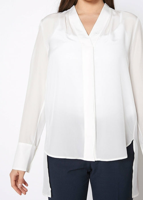 Women's Sheer Placket Hi Lo Blouse