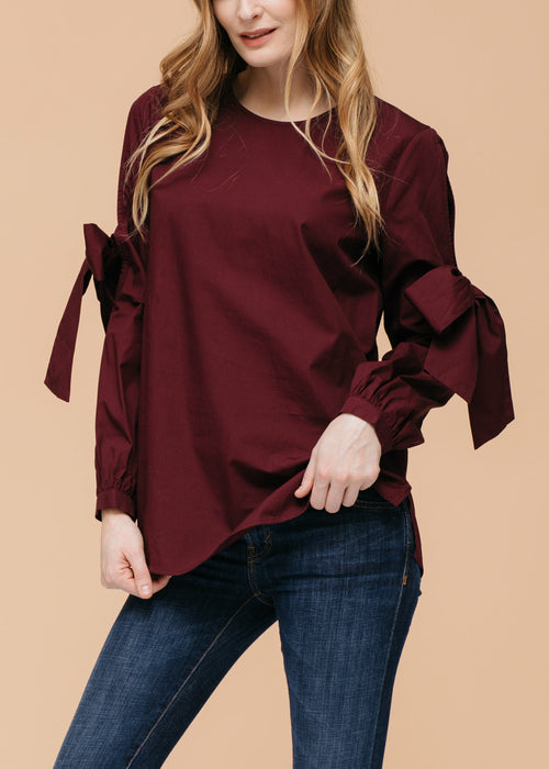 Women's Tie Sleeve Poplin Blouse