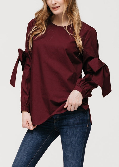 Women's Tie Sleeve Poplin Blouse