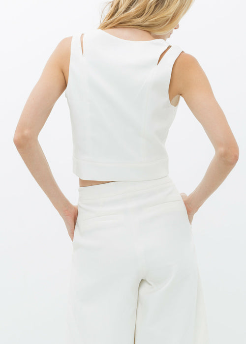 V-Neck Sleeveless Cropped Top In White