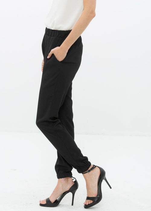 Women's Ankle Cuffed Black Crepe Pants In Black