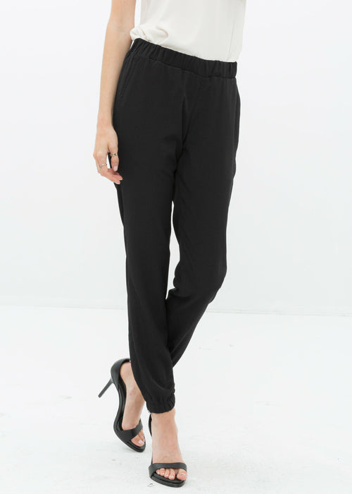 Women's Ankle Cuffed Black Crepe Pants In Black