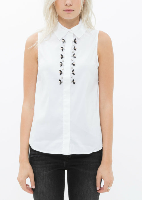 Women's Sleeveless Trim Detail Button Up Shirt