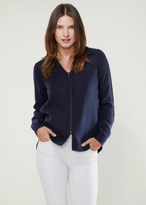 Women's Zip Up Shirt Blouse In Midnight Pool