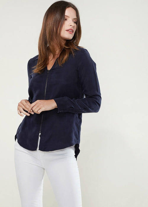 Women's Zip Up Shirt Blouse In Midnight Pool