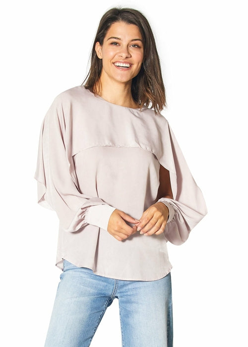 Long Open Sleeve Blouse in Pink Chiffon