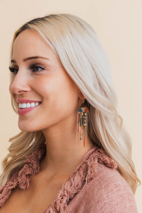 Boho Dreams Beads & Feathers Cascade Earrings