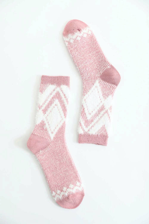 Faux Mohair Diamond Pattern Socks