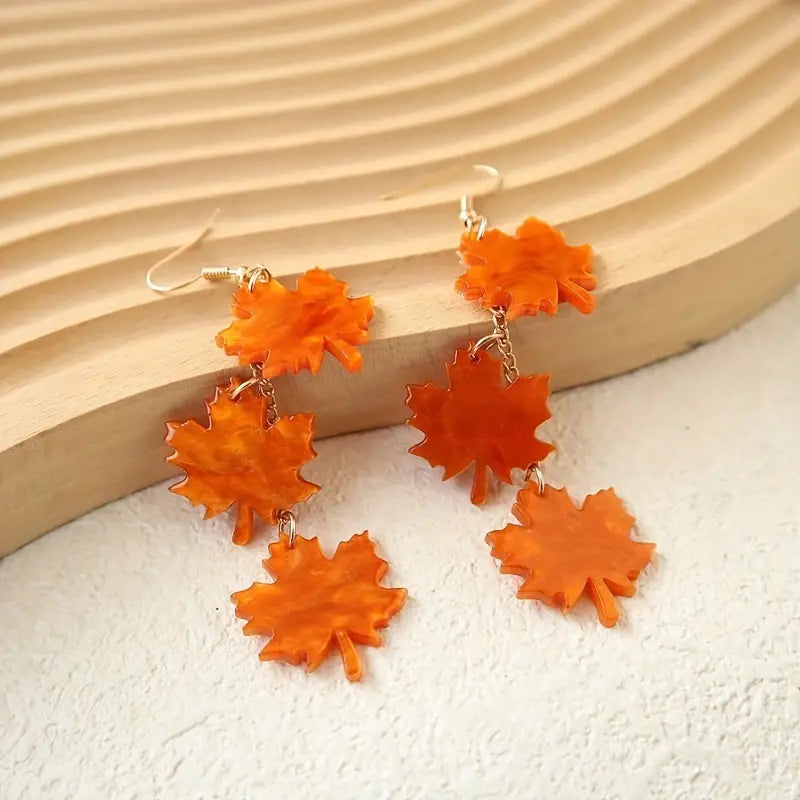 Autumn Style Long Maple Leaf Earrings