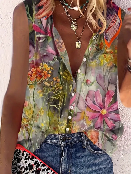 Floral Print Sleeveless Blouse